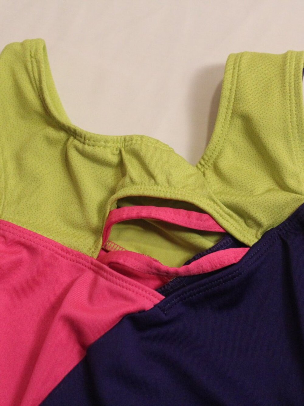 Danskin Neon Lime Pink & Navy Girls Colorblock Rhinestone Tank Bodysuit - Picture 7 of 7